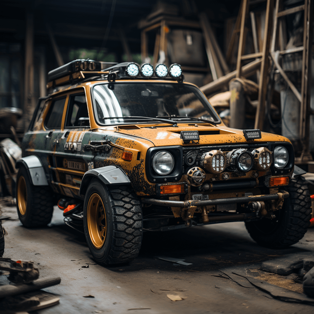 Modified-Maruti-800-car-in-black-and-yellow-gears